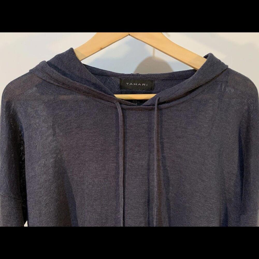 Tahari Hoodie Womens XL 100% Linen Minimalist Slate Blue Gray Stone Washed - Picture 2 of 9